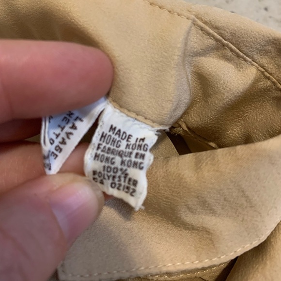 Vintage Marc D'Alcy Paris Tan Pleated Blouse Silky Secretary Shirt 80s/90s M - Picture 4 of 8